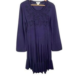 Style & Co. Petite Purple Lightweight Sweater Dress w/ Floral Embroidery Sz PL